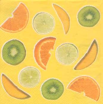 Serviette Früchte (Kiwi, Orange, Zitrone, Pfirsich), Rarität
